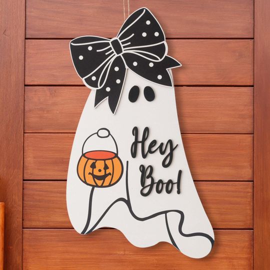Discover Hey Boo! Wooden Ghost Door Hanger  Halloween Welcome for Porch or Entryway