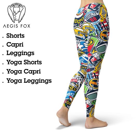 Discover Comic Book Graffiti Leggings: Fun Print Workout Tights