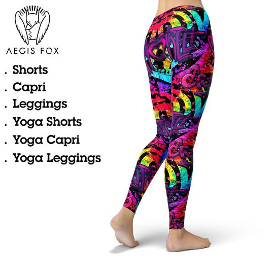 Discover Graffiti Print Leggings: High Waist Yoga Pants, Workout Capris