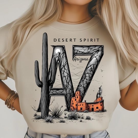 Discover Arizonna Desert PNG, Cactus Night Moonlight Art, Pueblo Ruins with Howling Wolf, Desert Spirit Nature Design, USA State Shirt Design