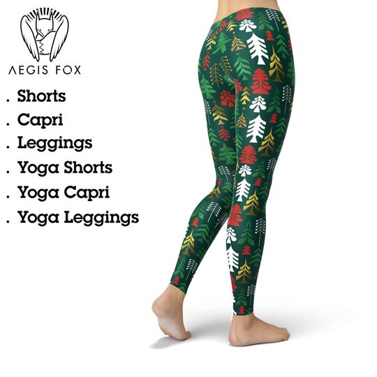 Discover Christmas Tree Leggings: Gold Folk Pine, Holiday Clothing