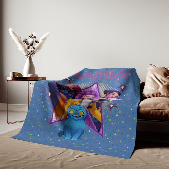 Discover Huntrix K-Pop Demon Hunters Sweatshirt Fleece Blanket, Blue Anime Style Throw for Couch Bed