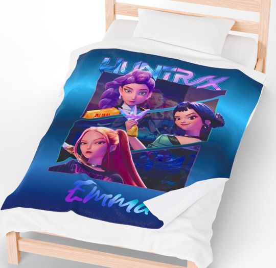Personalized Name KPop Demon Huntrix Blanket, Velveteen Plush Blanket,  Personalized Name Anime Throw Blanket, Huntrix Blanket