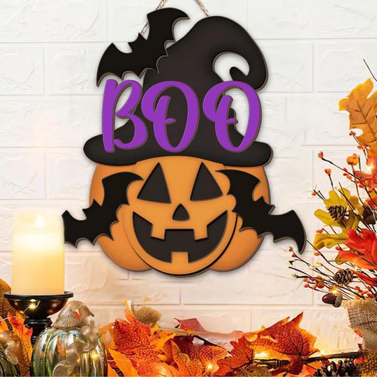 Discover Jack O Lantern Door Hanger Halloween Sign, Fall Front Door Sign, Halloween Wreath Alternative, Spooky Door Hanger, Halloween Welcome Sign