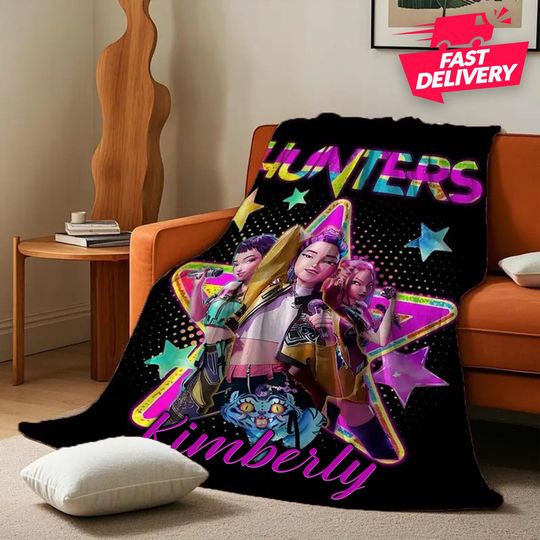 Discover Custom Name Kpop Demon Hunters Custom Blanket, Kpop Fun Gift, Cozy K-Pop Demon Hunters Blanket, Anime Inspired, Cute Inspired Blanket
