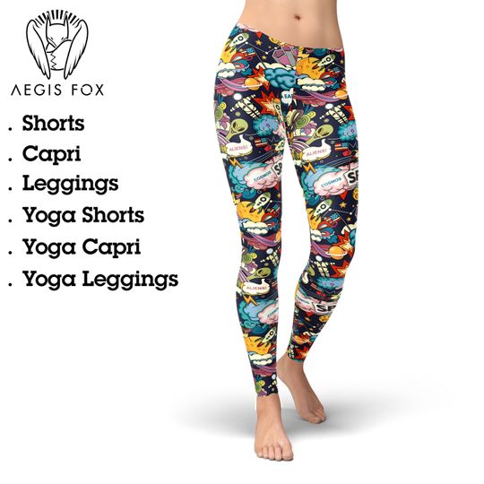 Discover Alien Space Print Leggings: Women's Yoga Capri Pants