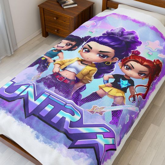 Kpop Demon Hunter Inspired Huntrix, Soft Throw Blanket, Cozy Korean Pop Culture Bedding, Unique Anime Fan Gift,
