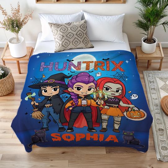 Kpop Demon Hunters Huntrix Halloween Blanket, Cozy Anime Inspired Throw, Cute Custom K-Pop Gift for Fans