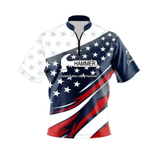 Discover Hammer American Sport Wave Quick Ship CoolWick Sash Zip Bowling Jersey