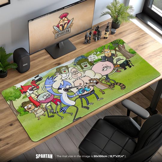 Regular Show Desk Mat – Mordecai, Rigby & Friends Park Scene, Cartoon Gaming Desk Mat