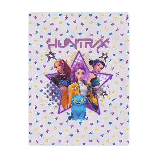 Huntrix K-Pop Demon Hunters Throw Blanket, Lavender-grey Plush Anime Style Kids Teen Couch Bed Throw
