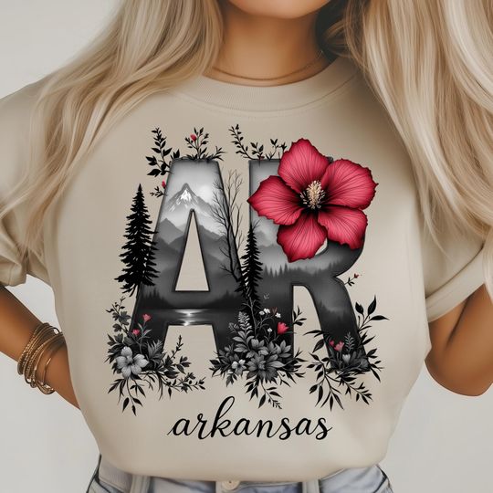 Discover Arkansas Floral Mountain View Hibiscus Nature Inspired T-Shirt