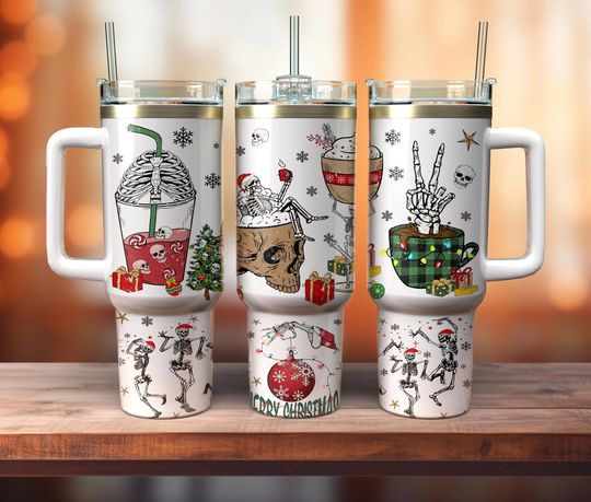 Discover Skeleton Coffee Christmas 40oz Tumbler, Skull Xmas 40oz , Skeleton Christmas 40oz Tumbler