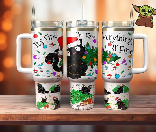 It's Fine I'm Fine Everything Is Fine 40oz Tumbler, Cat Xmas 40oz, Black Cat Christmas 40oz