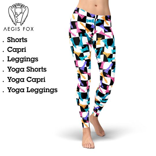 Discover Chess Pieces Leggings: Colorful Yoga Pants, Workout Gym Tights