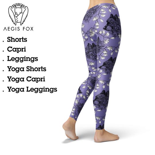 Discover Wolf Flower Leggings: Purple Boho Yoga Workout Pants