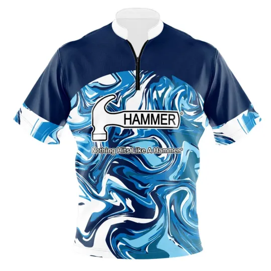 Discover *FREE Custom Name & Logo* Hammer Blue Ice Swirls Bowling Jersey Size S-5XL