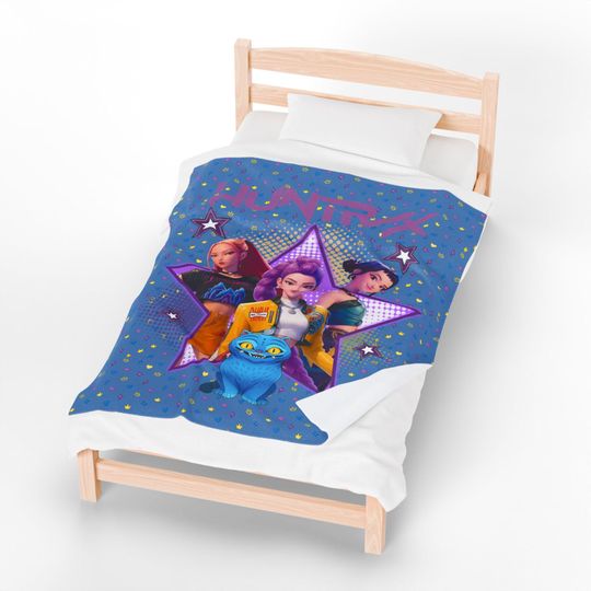 Discover Huntrix K-Pop Demon Hunters Velveteen Plush Blanket, Blue Anime Style Ultra Soft Throw