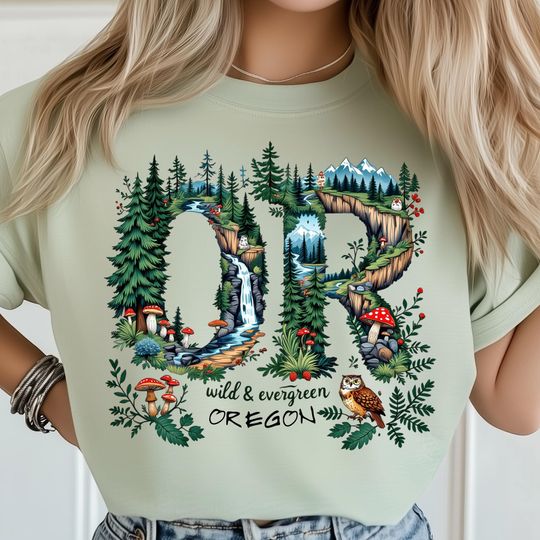 Discover Oregon T-Shirt, Wild Evergreen Forest Art, Waterfall Nature, Portland State Design