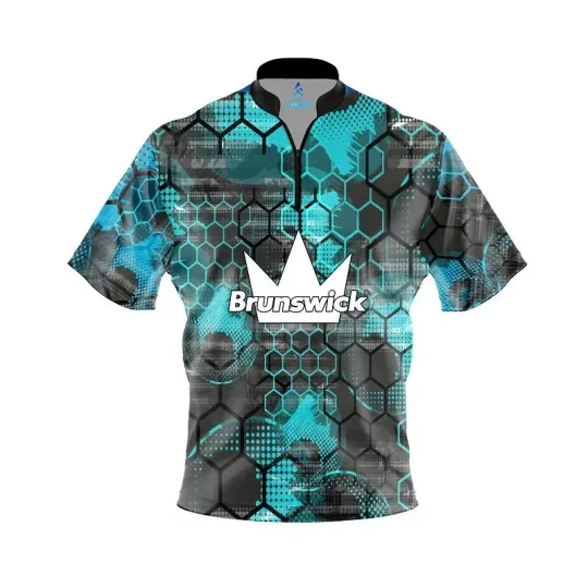 Discover Brunswick Teal Honeycomb Quick Ship CoolWick Sash Zip Bowling Jersey