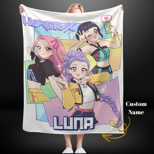 Personalized Kpop Demon Hunter Blanket,Custom Huntrix Theme Flannel Blanket,Kpop Demon Hunter Lover Gift