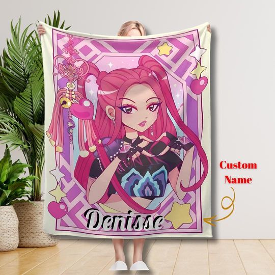 Discover Custom Huntrix Blanket, Personalized Kpop Demon Hunter Plush Blanket, Custom Huntrix Rumi, Mira, Zoey Blanket, Gift for Huntrix fans
