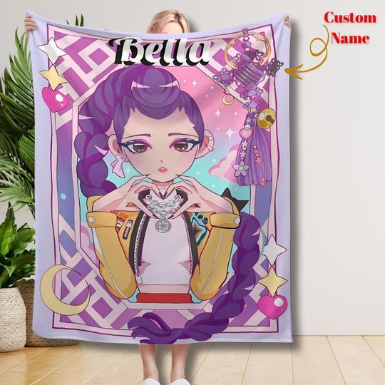Discover Custom Huntrix Blanket, Personalized Kpop Demon Hunter Plush Blanket, Custom Huntrix Rumi, Mira, Zoey Blanket, Gift for Huntrix fansIMG_2904