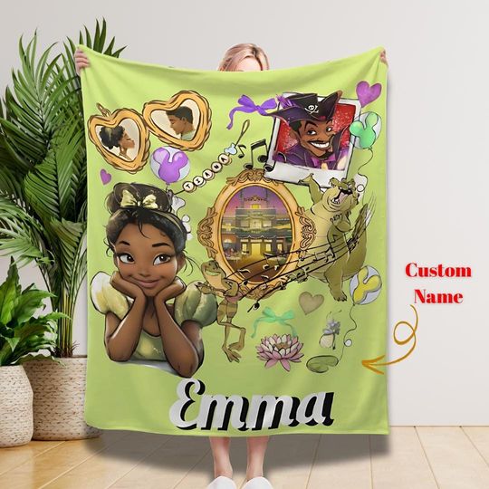 Personalized Princess and the Frog  Blanket: Tiana Birthday Gift