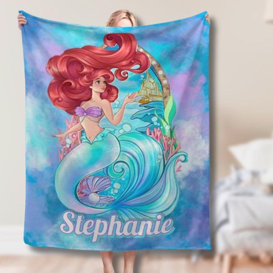 Discover Personalized Blanket Little Mermaid ,Disney Ariel Princess Blanket,The Little mermaid Flannel Blanket, Ariel Birthday Gift