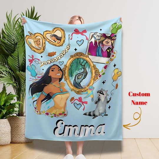 Personalized Disney Princess Blanket, Custom Pocahontas Blanket, Disneyland Princess Blanket, Birthday Girl Blanket Gifts