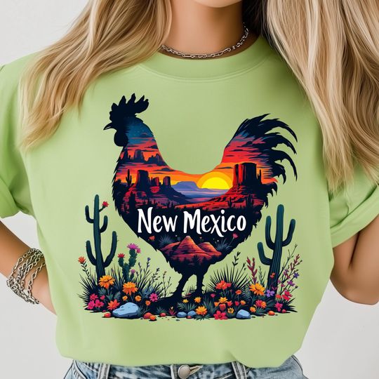 Discover Rustic Western New Mexico PNG, Desert Rooster Art, Colorful Cactus Landscape, State Pride Poster, Southwest Sunset Print