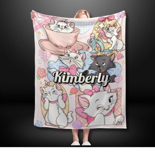 Personalized The Aristocats Marie Disney Cat Blanket, Cat Lovers Birthday Girl Gift Home Decor, Baby Girl Blanket, Christmas Cat Mom Gifts