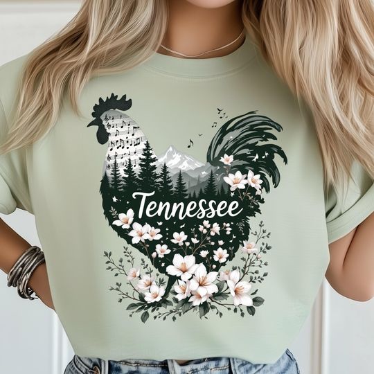 Discover Tennessee State T-Shirt, Rooster Clipart, Country Chicken Art