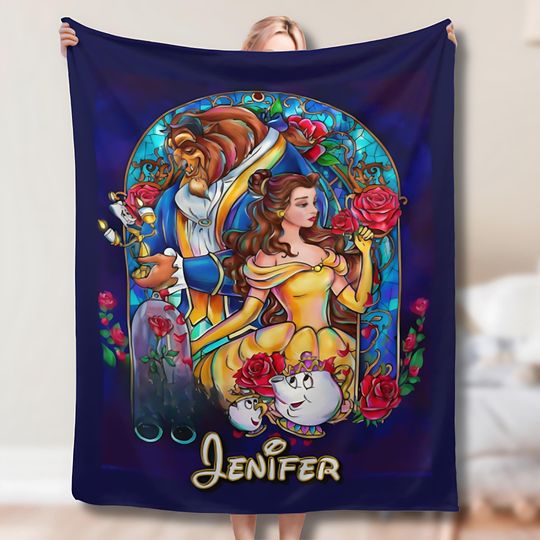 Discover Personalized Blanket Beauty And The Beast ,Disney Belle Princess Blanket, Beauty and the Beast Flannel Blanket, Belle Birthday Gift