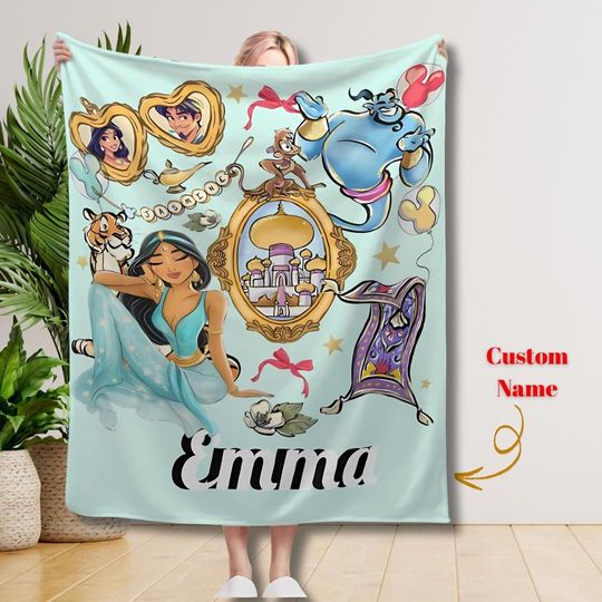 Discover Personalized Disney Princess Blanket, Aladdin Baby Girl Blanket, Jazmin Disneyland Princess Blanket, Birthday Girl Blanket Gifts