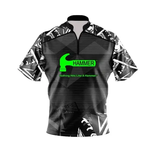 Discover Hammer Triangle Burst Quick Ship CoolWick Sash Zip Bowling Jersey