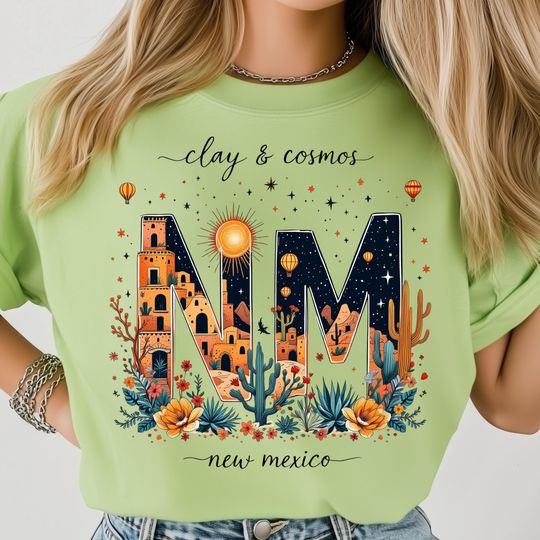 Discover New Mexico PNG, Cosmos Desert Cactus Poster, Hot Air Balloon Design, Southwest State Art, USA State Shirt, NM Artwork Shirt