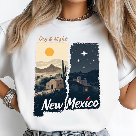 Discover Day and Night New Mexico PNG, Desert Adobe Sunset Shirt PNG, Southwest Decor Poster, Cactus Night Print, USA State Shirt Design