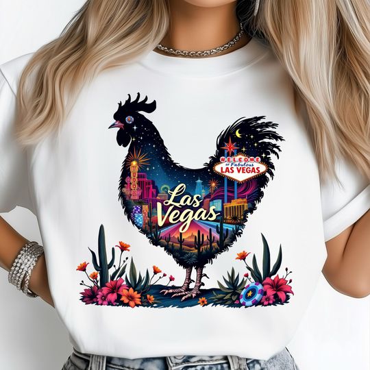 Discover Las Vegas Neon Rooster PNG, Desert Night Glow Casino City Lights, USA City Poster, Las Vegas Travel Landscape Design