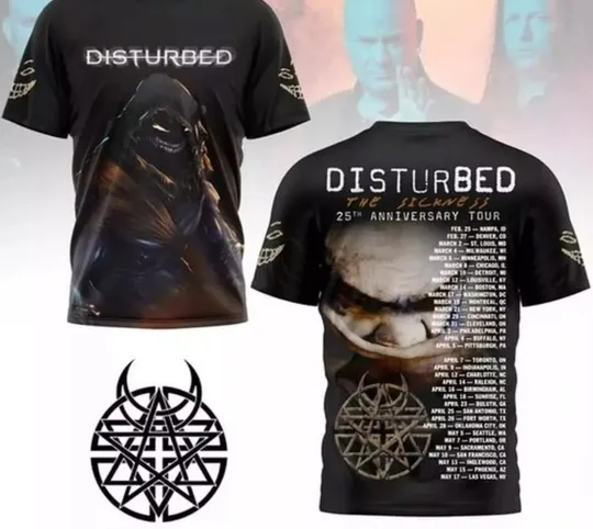 Discover Disturbed The Sickness 25th Anniversary Tour 2025 3D T-Shirt