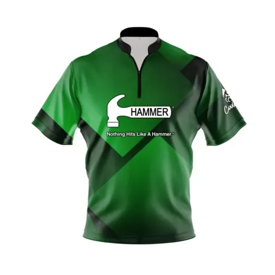 Discover Hammer Green Blocks Quick Ship CoolWick Sash Zip Bowling Jersey