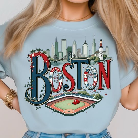 Boston T-Shirt Clipart, Baseball Png Design, Skyline Png Art