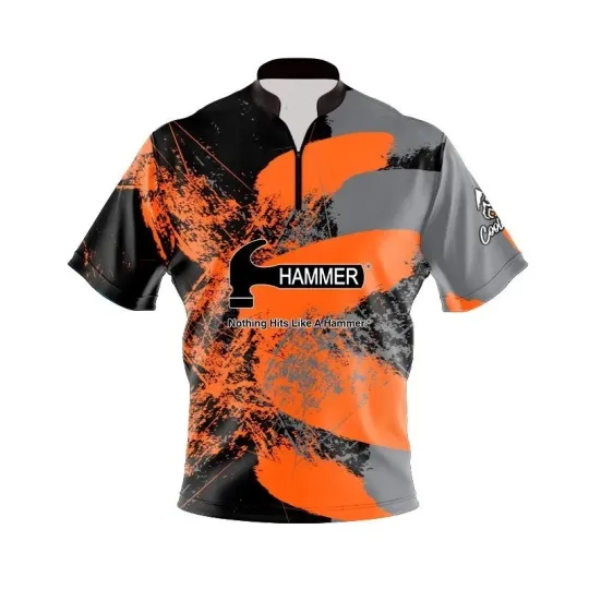 Discover Hammer Orange Splash Quick Ship CoolWick Sash Zip Bowling Jersey