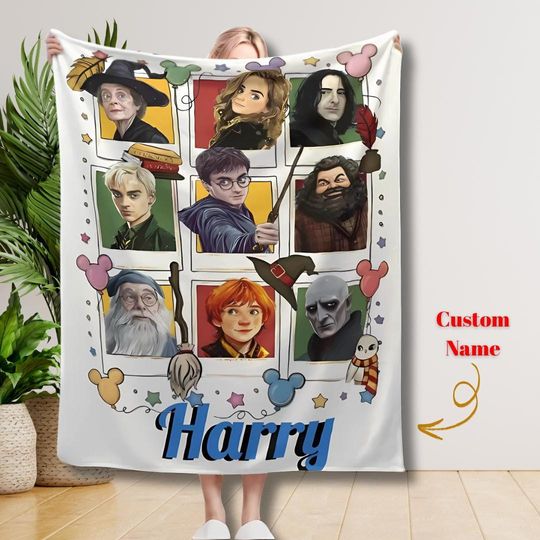 Discover Personalized Magic School Blanket: Fantasy Wizard Throw, Custom HP Gift