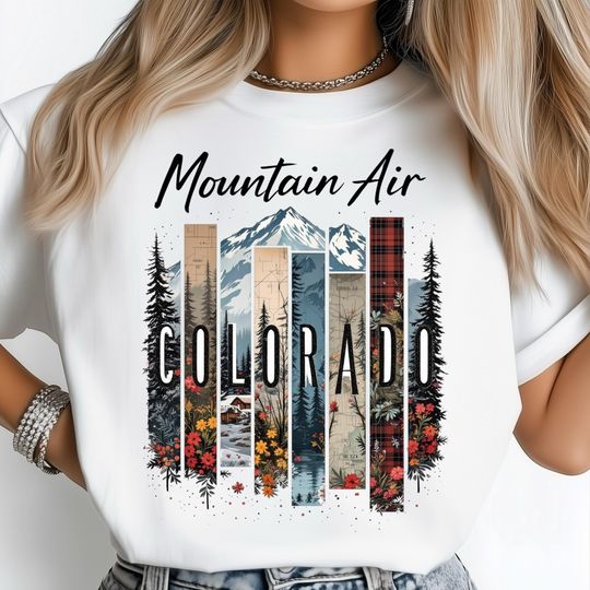 Discover Colorado Art T-Shirt, Floral Mountain Landscape Art, Cozy Cabin