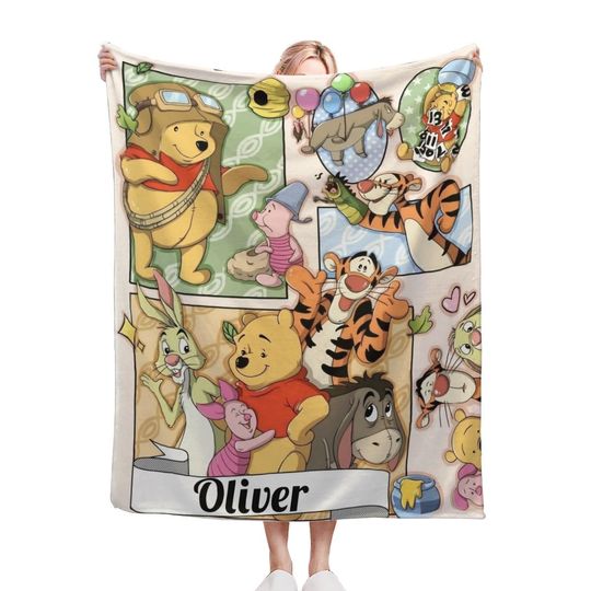 Winnie the Pooh Personalized Blanket, Custom Disney Throw, Christmas, winnie the pooh nursery Blanket