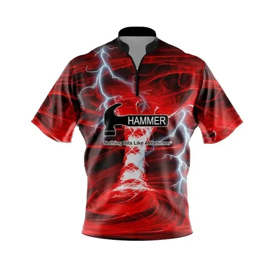 Discover Hammer Electrical Tornado Red Quick Ship CoolWick Sash Zip Bowling Jersey