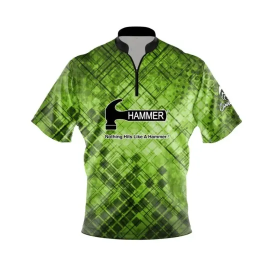 Hammer Green Expression Quick Ship CoolWick Sash Zip Bowling Jersey