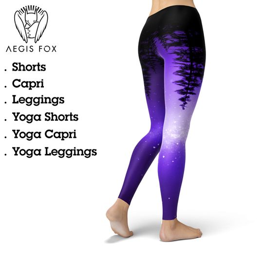 Discover Purple Galaxy Forest Leggings: Mystic Tree Yoga Pants