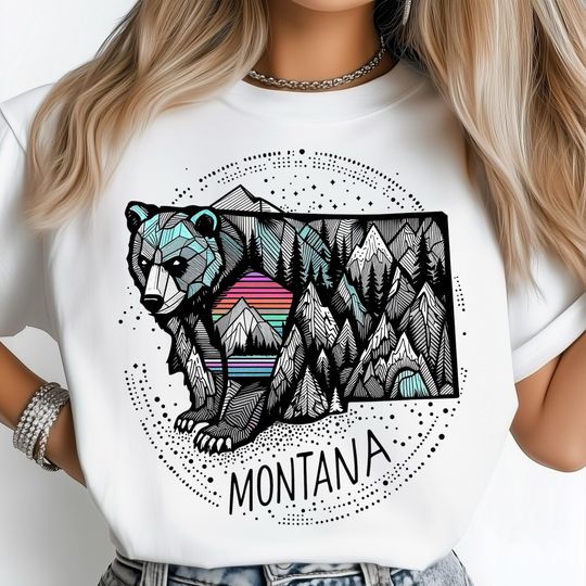 Discover Montana State Pop Art PNG, Abstract Bear Art Poster, Mountain Forest Design, Big Sky Country Travel Print, State Shirt Sublimation